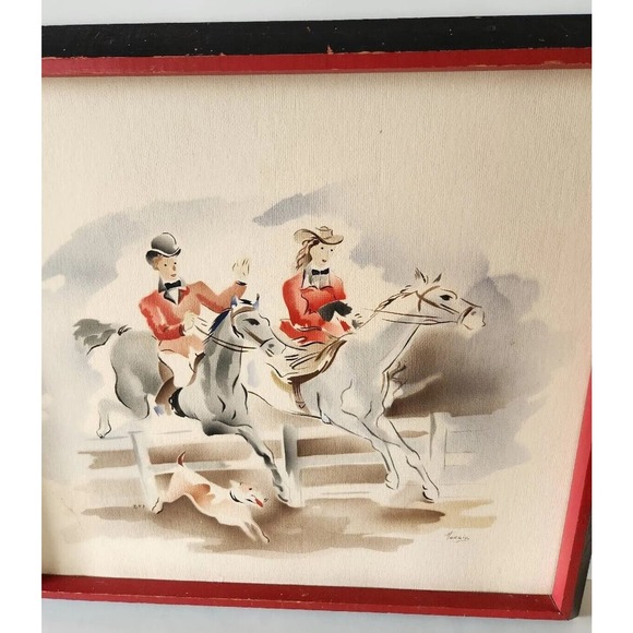 Rare Ca 1960s Watercolor Gouache On Paper Signed Equestrian / Horses, by Harris